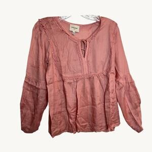 Haute Hippie Blouse Peach Boho Size XXS Oversized Pompom Lace Detail